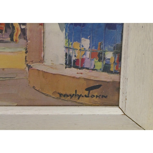 133 - Cecil D'Oyly John 2 coloured prints depicting street scene in white painted frames, largest 42.5 x 5... 