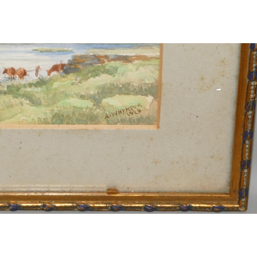 149 - A 19th Century watercolour depicting shepherdess and goat on hillside, indistinctly monogramed and d... 