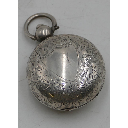 188 - A Chester silver round bulbous shaped sovereign case with hinged top and allover etched scroll decor... 