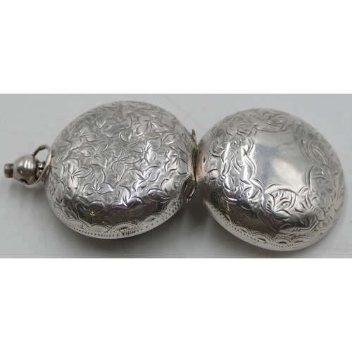 190 - A Birmingham silver round bulbous shaped sovereign case with hinged front and etched floral and leaf... 