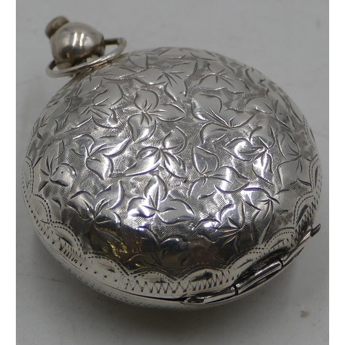 190 - A Birmingham silver round bulbous shaped sovereign case with hinged front and etched floral and leaf... 