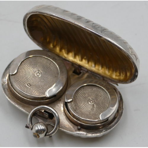 191 - A Birmingham silver rectangular reeded double sovereign and half sovereign case (clasp in need of re... 