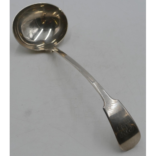 195 - An Edward VII silver soup ladle with engraved monogram, London 1903, maker JG/DF, 9.4oz.