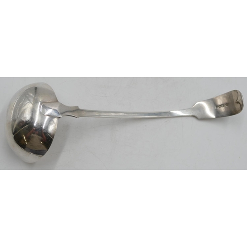 195 - An Edward VII silver soup ladle with engraved monogram, London 1903, maker JG/DF, 9.4oz.