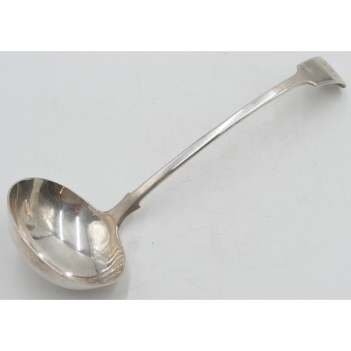 195 - An Edward VII silver soup ladle with engraved monogram, London 1903, maker JG/DF, 9.4oz.