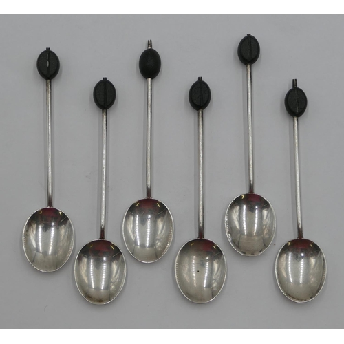 206 - A set of 6 Birmingham silver coffee bean spoons, makers mark S. Ltd, 1.1oz gross.