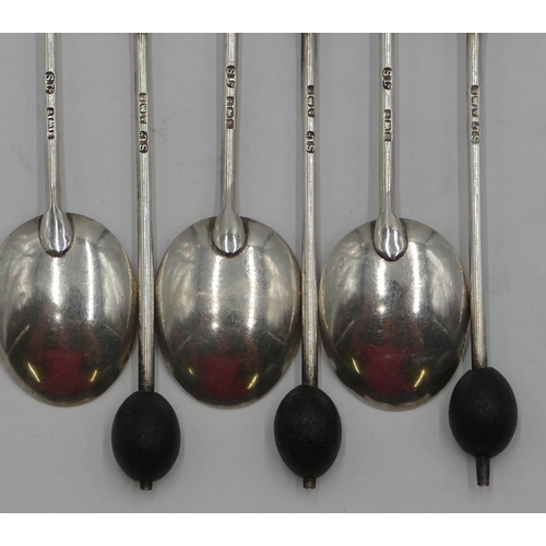 206 - A set of 6 Birmingham silver coffee bean spoons, makers mark S. Ltd, 1.1oz gross.