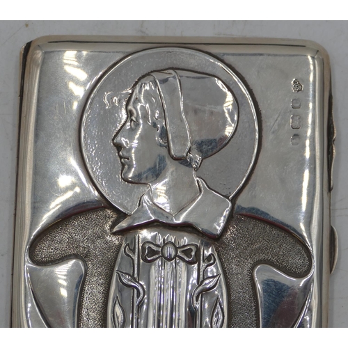 230 - An Edward VII silver Art Nouveau card case with embossed figurehead, floral and ribbon decoration, h... 