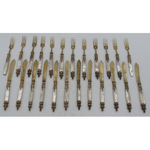 233 - A set of 12 800 silver gilt coloured metal fish knives  with Mother of Pearl handles and 12 matching... 