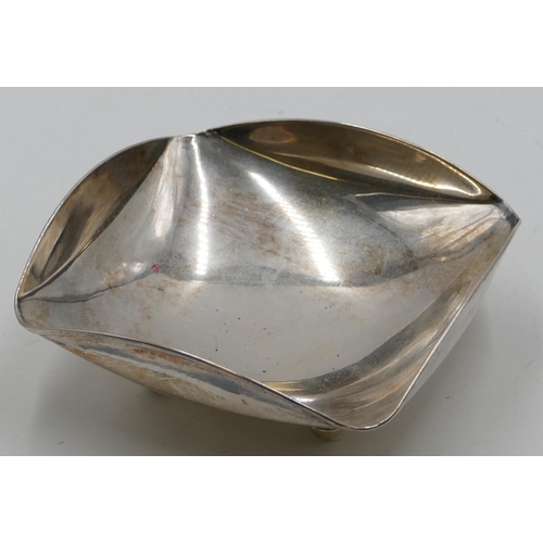 247 - A 925 silver square sweetmeat dish on 4 turned feet, 16.2cm wide, 4.3oz.