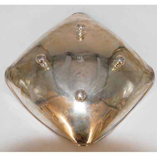 247 - A 925 silver square sweetmeat dish on 4 turned feet, 16.2cm wide, 4.3oz.