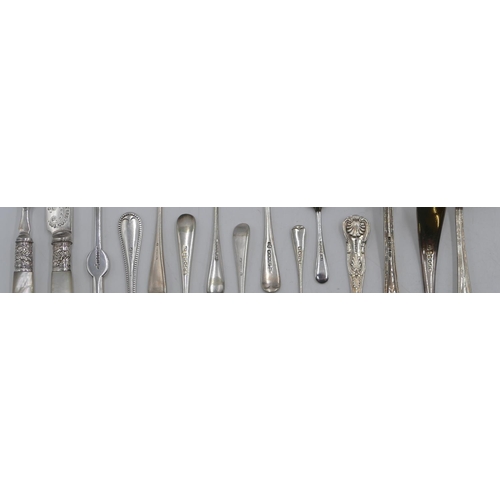 249 - A set of 6 silver-plated and Mother of Pearl handled fruit forks and 5 matching knives and a small q... 