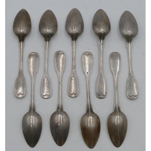 263 - A set of 9 French silver-coloured metal teaspoons, 6.2oz.