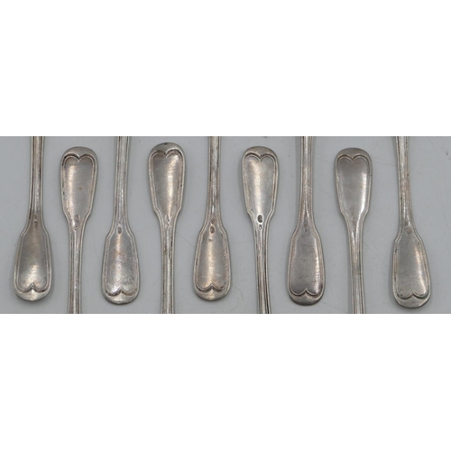 263 - A set of 9 French silver-coloured metal teaspoons, 6.2oz.