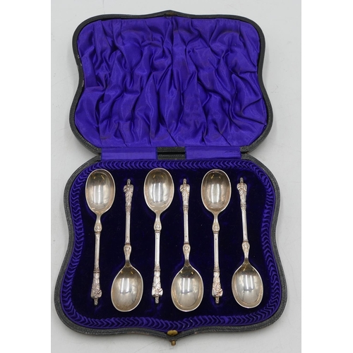 276 - A set of 6 Sheffield silver Apostle teaspoons in fitted black leather case, 3oz.