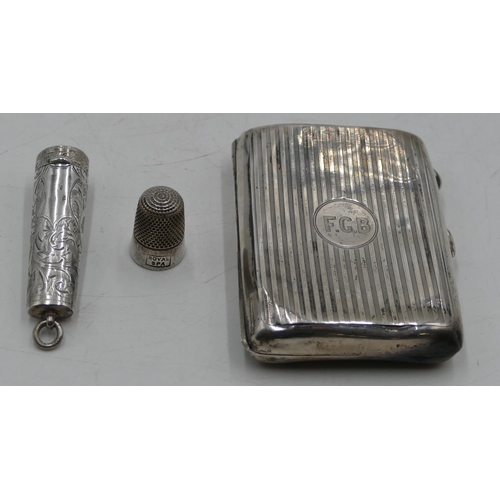 280 - A Birmingham silver cheroot holder with engraved decoration, hinged lid enclosing amber mouthpiece w... 