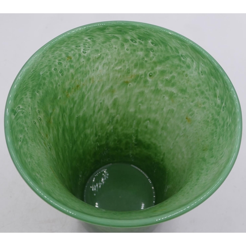 32 - A Monart round trumpet shaped glass vase on green ground,  23.5cm high