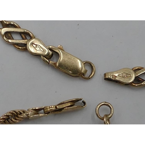 327 - A 9ct gold flat linked bracelet and a 9ct gold twist bracelet (both clasps in need of restoration), ... 