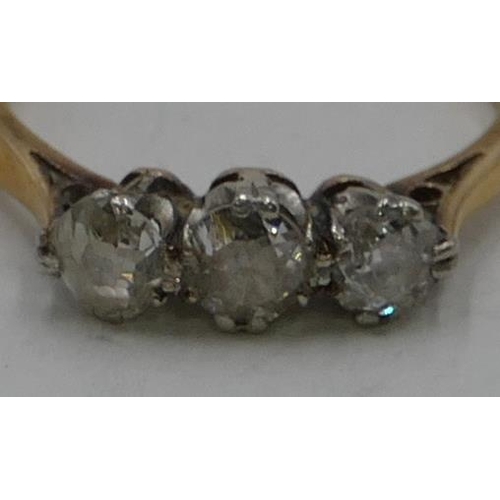 342 - An 18ct gold 3-stone diamond ring, each approx. 0.20ct, size M, 2.8 grams gross.