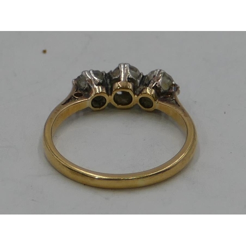 342 - An 18ct gold 3-stone diamond ring, each approx. 0.20ct, size M, 2.8 grams gross.