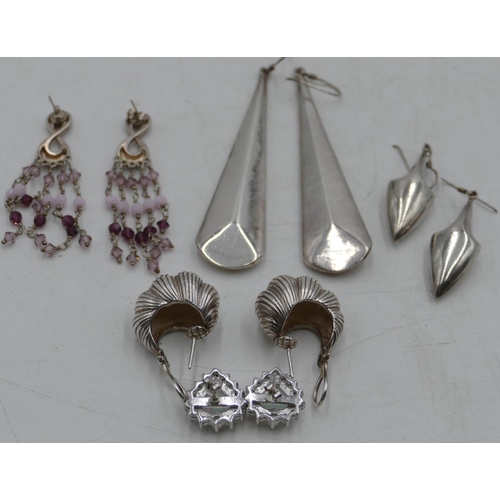 355 - 5 various pairs of silver earrings, 72.1grams gross.