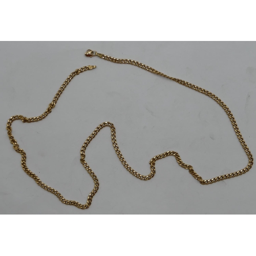 448 - An 18ct flat gold chain (clasp a/f), 64cm long, 12.8 grams.