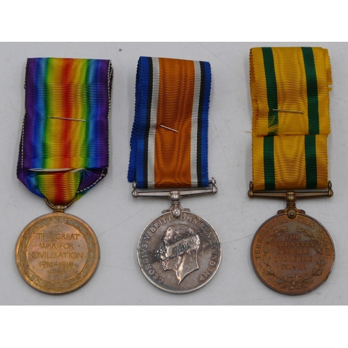 462 - 3 WWI medals 1914-18, War medal and Territorial Army medal 1914-19 