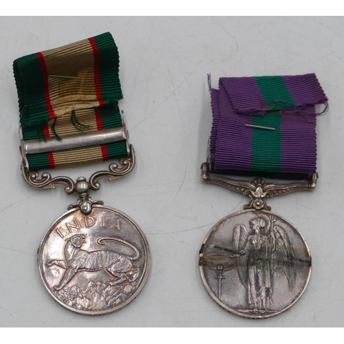 466 - An Indian General Service medal with North West Frontier 1936-37 bar and a similar medal with Palest... 