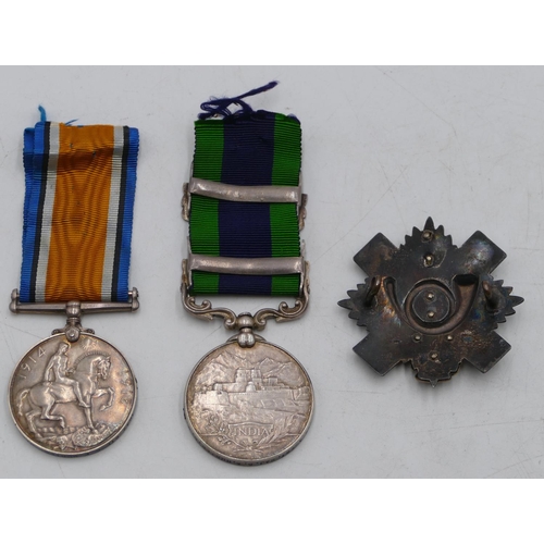 469 - 2 WWI medals, India medal with Waziristan 1919-21 and Waziristan 1921-24 bars and a 1914-18 medal 