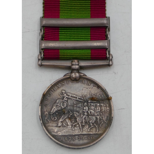 481 - A  Victoria Afghanistan 1878-79-80 medal with CHARASIA and KABUL bars, with ribbon 