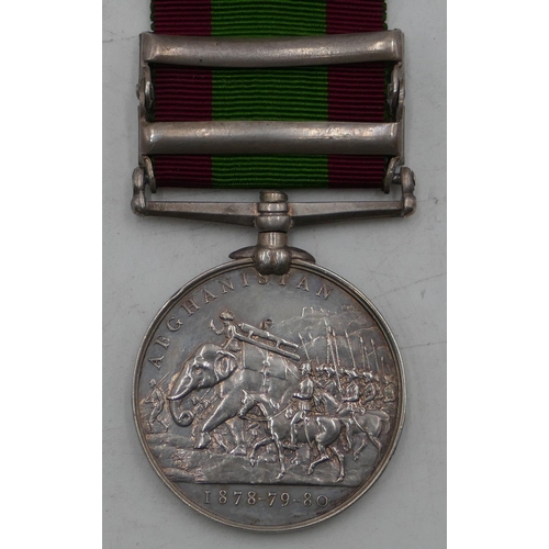 482 - A Victoria Afghanistan 1878-79-80 medal with CHARASIA and KABUL bars, with ribbon 