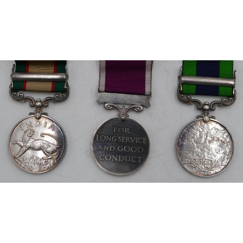 487 - A set fo 3 George IV and George V medals, India medal with North West Frontier 1936-37 bar with ribb... 