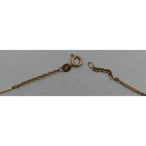 510 - A 9ct gold linked and bar long necklace, 71cm long, 6.1 grams.