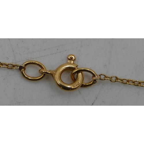 518 - An 18ct gold drop pendant with entwined parts, inset with small diamonds, with chain, 38cm long, 3.2... 