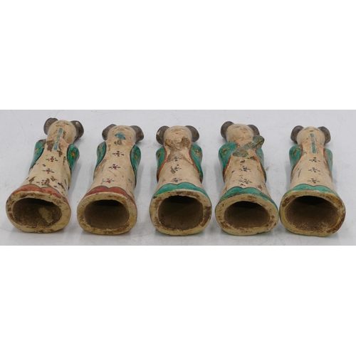 53 - 5 Oriental earthenware figures of ladies on cream and green ground, 15.5cm high. (5)