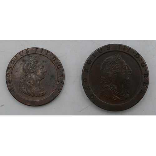 544 - A George III penny and a two pence coin 1797. (2)