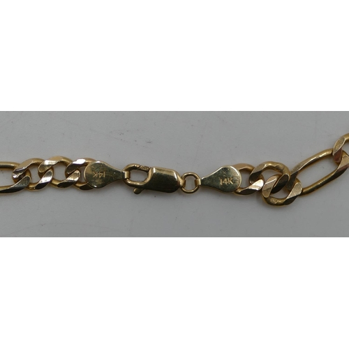 558 - A 14ct gold flat linked chain, 50.5cm long, 28 grams.