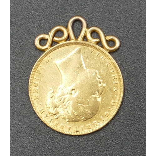 611 - A Victorian gold sovereign with welded with pendant top, 1972, 8.6 grams gross.