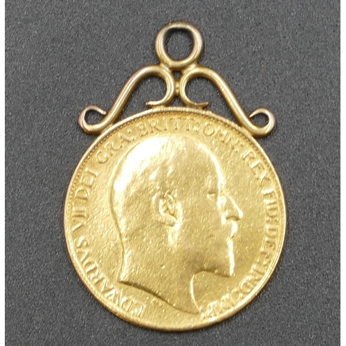 616 - An Edward VII gold double sovereign with welded with pendant top, 1902, 16.7 grams gross.