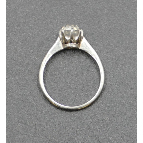 625 - An 18ct white gold ladies' solitaire square cut diamond ring, diamond approx. 0.80ct, size L.