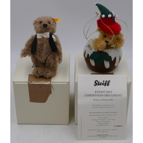 705 - A Steiff small 2013 Christmas ornament with certificate, 20cm high overall, boxed and a Small Steiff... 