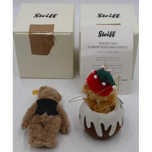 705 - A Steiff small 2013 Christmas ornament with certificate, 20cm high overall, boxed and a Small Steiff... 