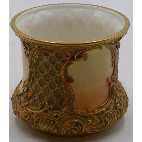 71 - A Royal Worcester Blush round bulbous trumpet shaped jardinière on cream and green ground with allov... 