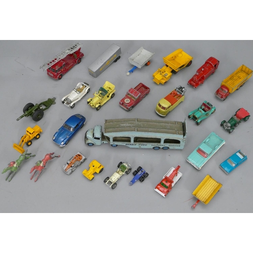 723 - A quantity of various Dinky, Lesney, Corgi toy cars including a Pullmore car transporter, Jaguar E-t... 