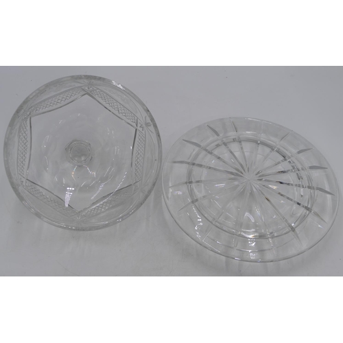 8 - A heavy cut glass cheese dish and cover with etched floral leaf and tooth cut decoration, 27.5cm wid... 