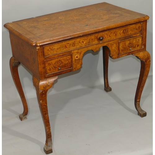 868 - An 18th Century walnut marquetry lowboy with allover vase, bird, floral, leaf and stringing decorati... 