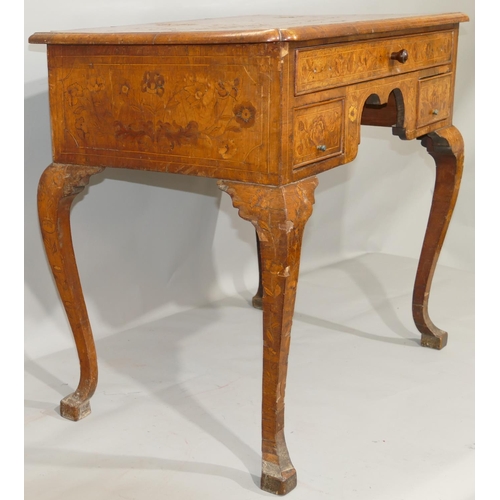 868 - An 18th Century walnut marquetry lowboy with allover vase, bird, floral, leaf and stringing decorati... 