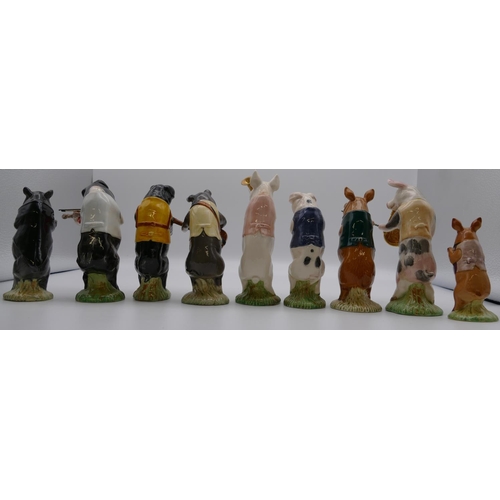 9 Beswick Pig Orchestra figurines, 'John' PP1, 'Daniel' PP5 (bow a