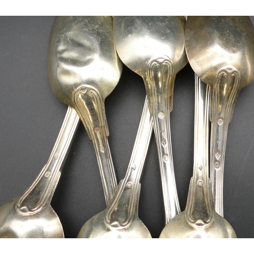 A set of 6 French silver coloured metal tablespoons, 14.8oz (3 bowls