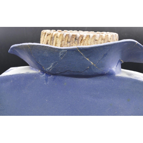 106 - A Studio Pottery vase in form of a jacket over roll neck top (collar restored), stamped JH '79 to ba... 